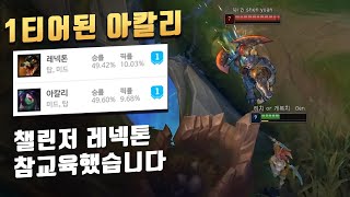 1티어된 아칼리로 챌린저 레넥톤 참교육했습니다