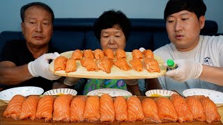 [대왕연어초밥] 을 집에서 직접 만들어 먹방!! (Giant Salmon Chobap) 요리&먹방!! - Mukbang eating show
