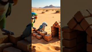 The parrot and its baby build a home in the desert, but monkey comes and destroys it  #ai #parrot